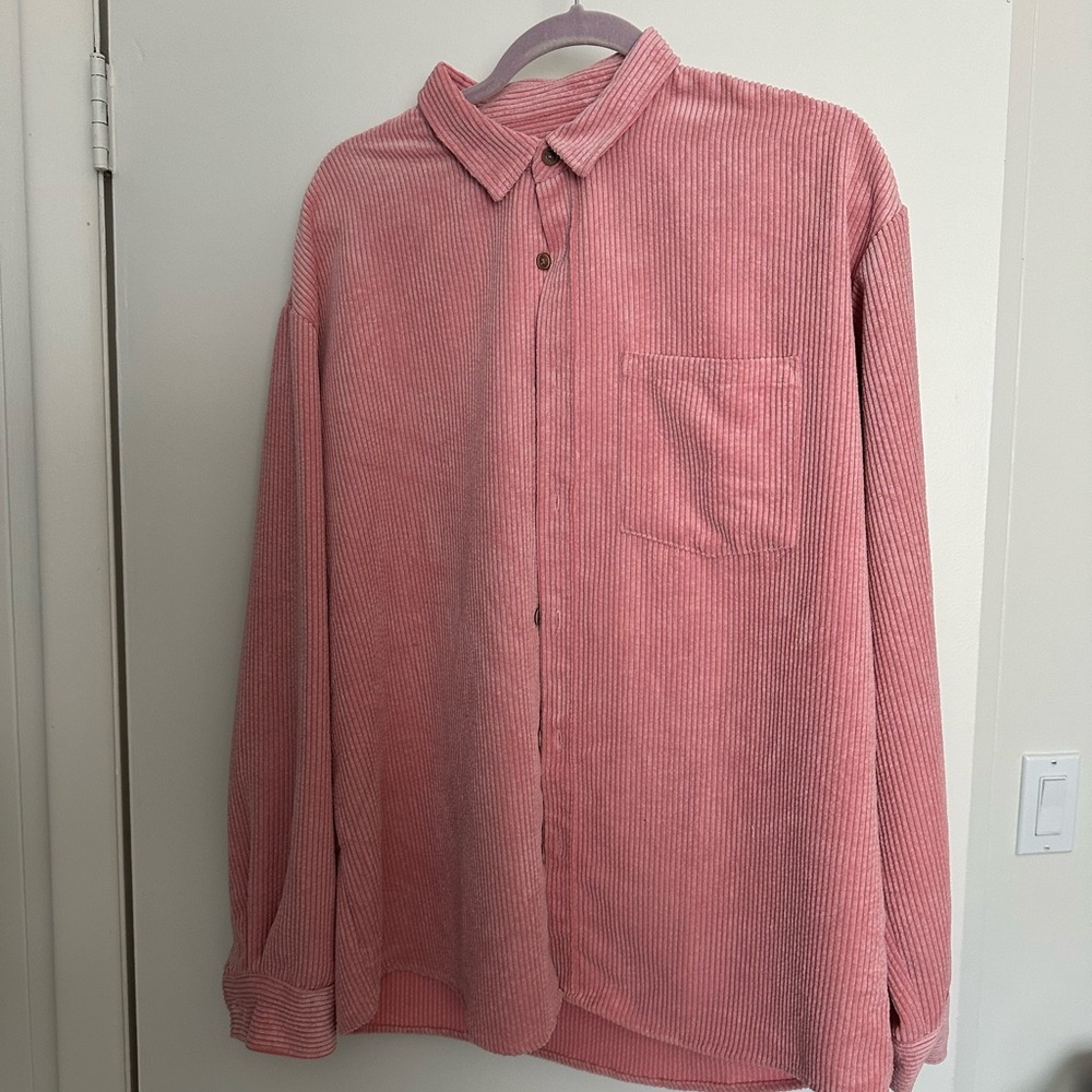 F21 Pink Corduroy Button-Up Shirt